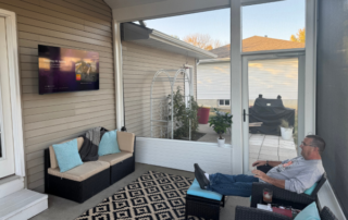 archie patio remodel: screened porch for watching tv